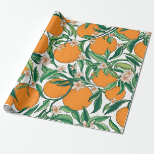 Zomerse Sinaasappels Citrusvruchten Bloemenpatroon Cadeaupapier