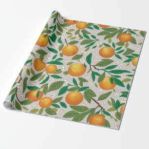 Zomerse Sinaasappels Citrusvruchten Bloemenpatroon Cadeaupapier