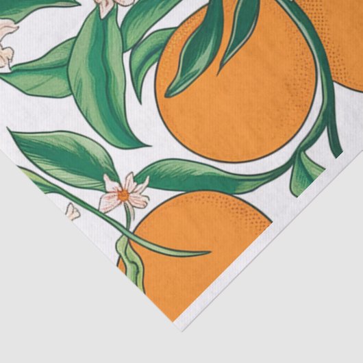 Zomerse Sinaasappels Citrusvruchten Bloemenpatroon Tissuepapier (Detail)