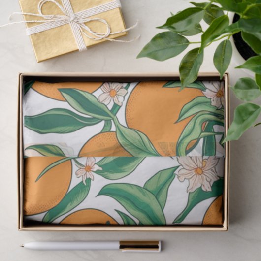 Zomerse Sinaasappels Citrusvruchten Bloemenpatroon Tissuepapier (Geschenk)