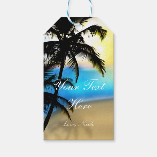 Zomerse strand- en palmbomen tropische cadeautag cadeaulabel (Voorkant)