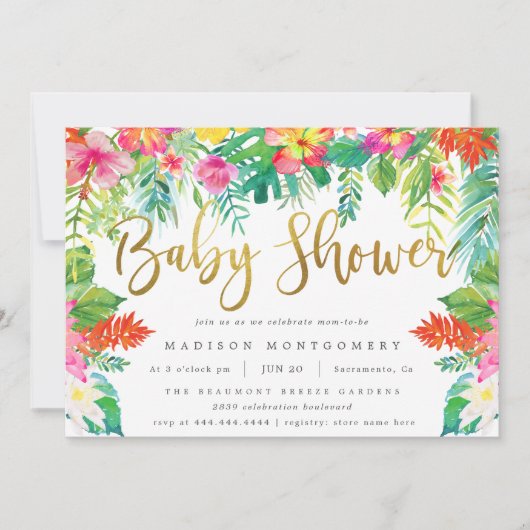 Zomerse Tropische Hibiscus Bladgroen Goud Baby sho Kaart (Voorkant)