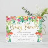 Zomerse Tropische Hibiscus Bladgroen Goud Baby sho Kaart (Staand voorkant)