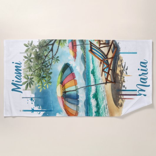 Zomerse Waterverf Strandstoel & Unbrella Seashore Strandlaken (Voorkant)