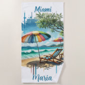 Zomerse Waterverf Strandstoel & Unbrella Seashore Strandlaken (Voorkant)