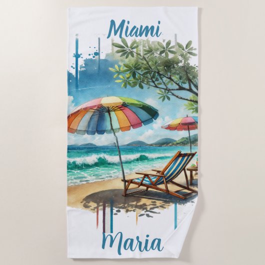 Zomerse Waterverf Strandstoel & Unbrella Seashore Strandlaken (Voorkant)