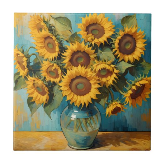 Zomerse Zonnebloemen Tegeltje (Voorkant)