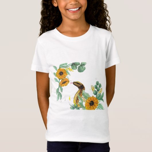 Zomerslang in zonnebloemen: een Waterverf botanisc T-shirt (Voorkant)