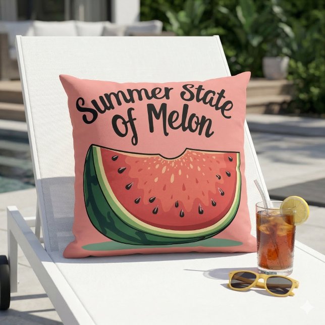 Zomerstaat van Meloen Retro Fruit Kunst Kussen (Summer State of Melon Retro Fruit Art Throw Pillow In Poolside Chair)
