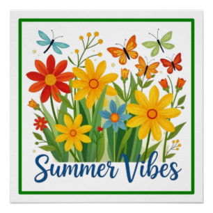 Zomerstemming Bloemen met Vlinders-64534 Perfect Poster