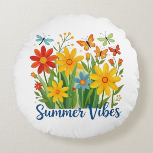 Zomerstemming Bloemen met Vlinders-64534 Rond Kussen
