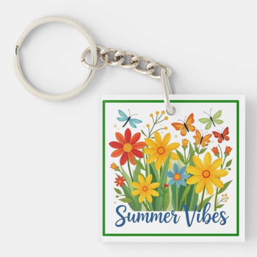 Zomerstemming Bloemen met Vlinders-64534 Sleutelhanger (Voorkant)