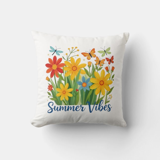 Zomerstemming Bloemen met Vlinders Kussen (Voorkant)