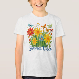 Zomerstemming bloemmotief met vlinders Tri-Blend shirt