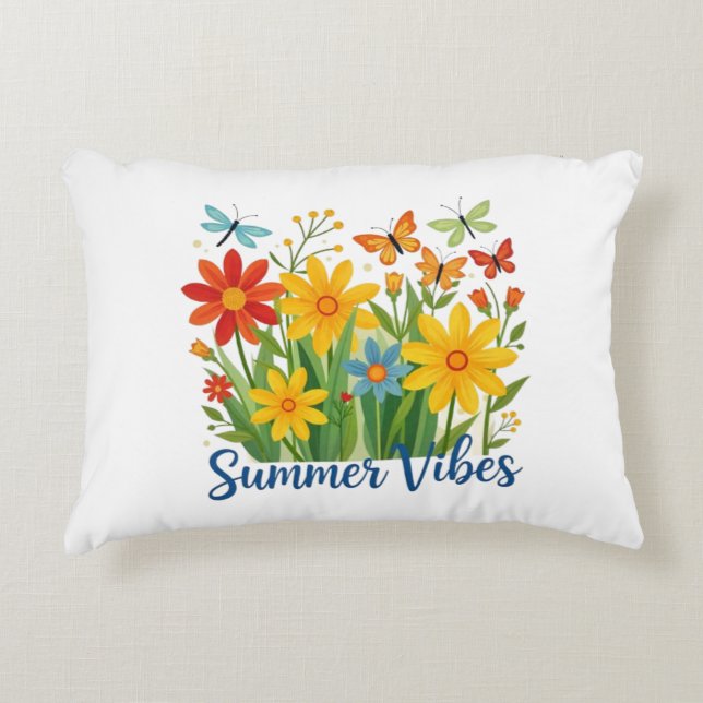 Zomerstemming bloemschikking met vlinders accent kussen (Voorkant)