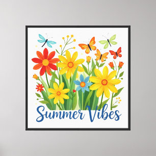 Zomerstemming bloemschikking met vlinders canvas afdruk