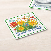Zomerstemming bloemschikking met vlinders kartonnen onderzetters (Schuin)
