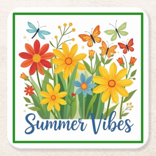 Zomerstemming bloemschikking met vlinders kartonnen onderzetters (Voorkant)