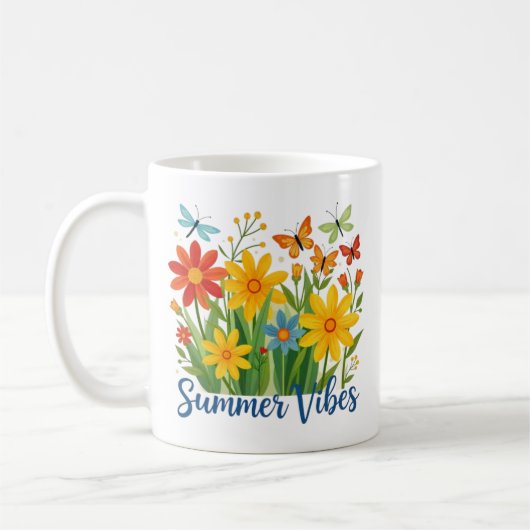 Zomerstemming bloemschikking met vlinders koffiemok (Links)