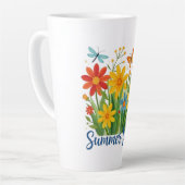 Zomerstemming bloemschikking met vlinders latte mok (Linkerhoek)