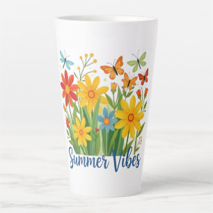 Zomerstemming bloemschikking met vlinders latte mok