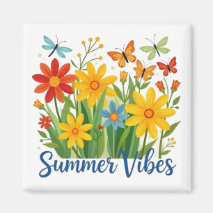 Zomerstemming bloemschikking met vlinders magneet