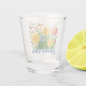 Zomerstemming bloemschikking met vlinders shot glas (Achterkant)
