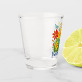 Zomerstemming bloemschikking met vlinders shot glas (Links)