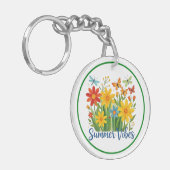 Zomerstemming bloemschikking met vlinders sleutelhanger (Voorkant Links)