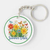Zomerstemming bloemschikking met vlinders sleutelhanger (Achterkant)