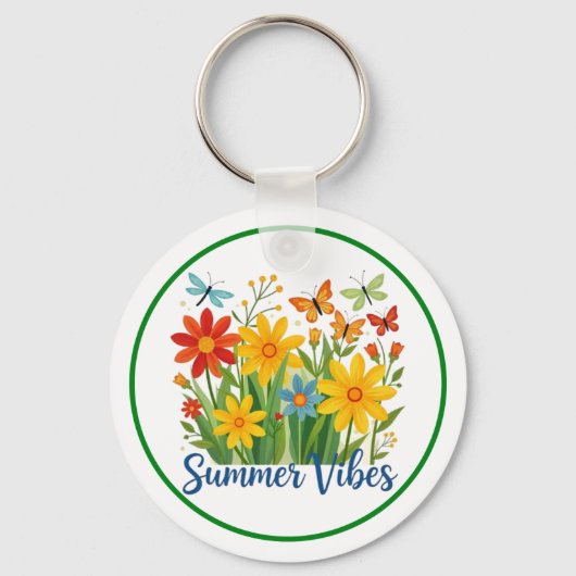 Zomerstemming bloemschikking met vlinders sleutelhanger (Voorkant)