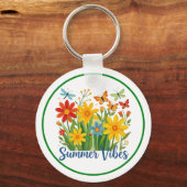 Zomerstemming bloemschikking met vlinders sleutelhanger (Voorkant)