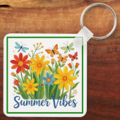 Zomerstemming bloemschikking met vlinders sleutelhanger (Achterkant)