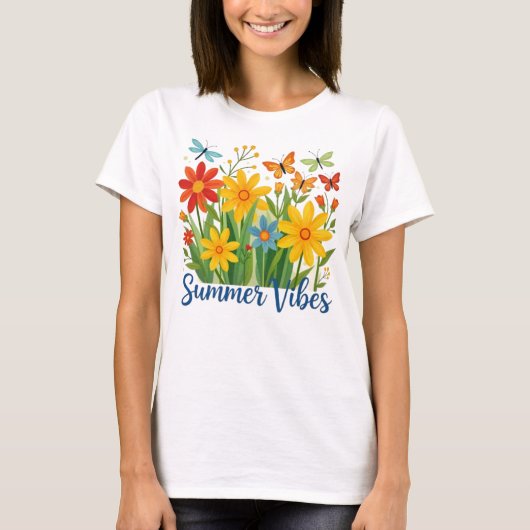 Zomerstemming bloemschikking met vlinders t-shirt (Voorkant)