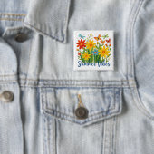 Zomerstemming bloemschikking met vlinders vierkante button 5,1 cm (In situ)