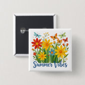 Zomerstemming bloemschikking met vlinders vierkante button 5,1 cm (Voorkant /achterkant)
