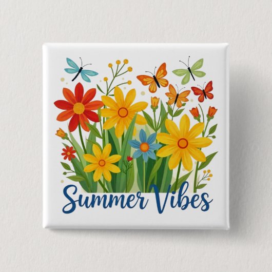 Zomerstemming bloemschikking met vlinders vierkante button 5,1 cm (Voorkant)