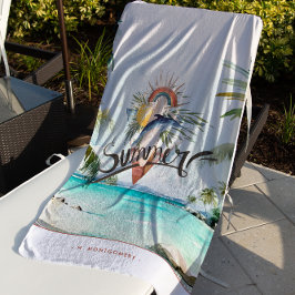 Zomerstemming | Boho Retro Zomer Surf Monogram Strandlaken