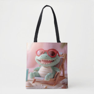 Zomerstemming: Chille Pluche Krokodil op Vakantie Tote Bag