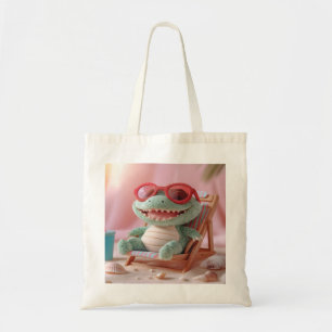 Zomerstemming: Chille Pluche Krokodil op Vakantie Tote Bag