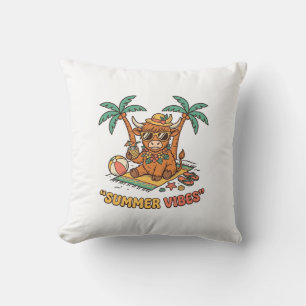 Zomerstemming Cute Hoogland Koe Beach Vakantie T-s Kussen