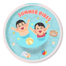 Zomerstemming Cute Poolparty Ronde Sticker voor Ki
