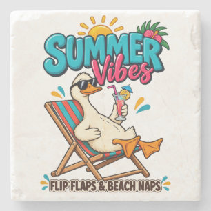 Zomerstemming Eend – Flip Flops & Strand Slaapjes Stenen Onderzetter