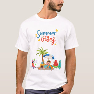 Zomerstemming: Illustratie van watermeloenstrandfe T-shirt