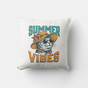 Zomerstemming Kat Vintage Gravure Ontwerp_1 Kussen