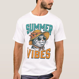 Zomerstemming Kat Vintage Gravure Ontwerp_1 T-shirt
