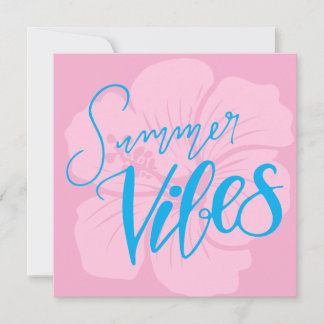 Zomerstemming met Hibiscus Bloem – Roze en Blauw Feestdagenkaart