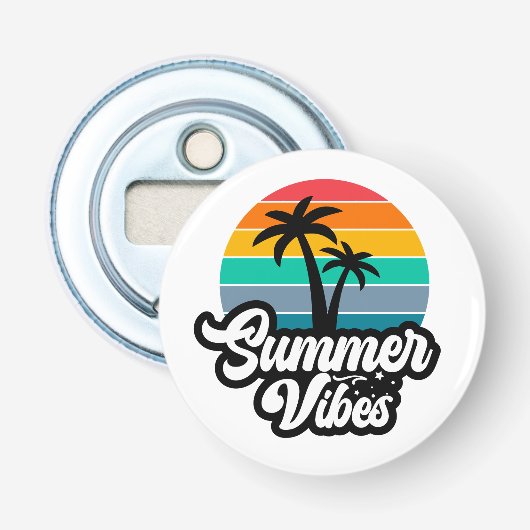 Zomerstemming met Palmboom Ontwerp Button Flesopener (Voorkant)