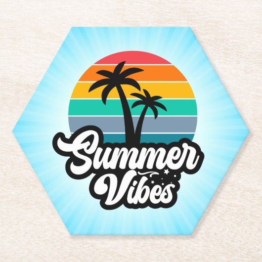 Zomerstemming met Palmboom Ontwerp Kartonnen Onderzetters (Voorkant)