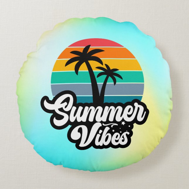 Zomerstemming met Palmboom Ontwerp Rond Kussen (Voorkant)
